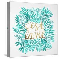 C'est La Vie in Turquoise and Gold-Cat Coquillette-Stretched Canvas