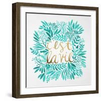 C'est La Vie in Turquoise and Gold-Cat Coquillette-Framed Art Print