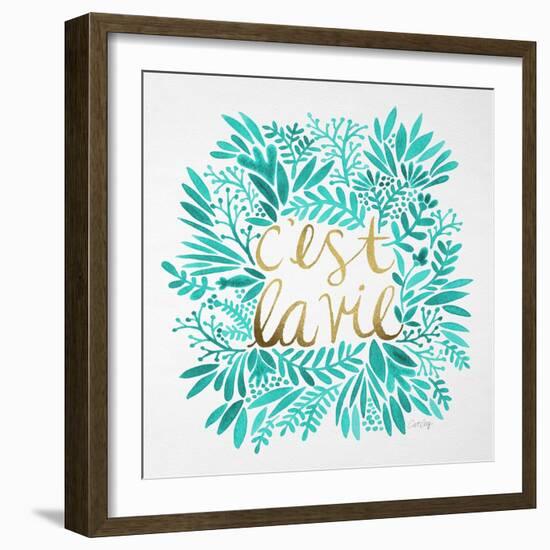 C'est La Vie in Turquoise and Gold-Cat Coquillette-Framed Art Print