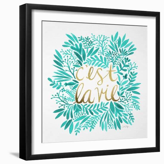 C'est La Vie in Turquoise and Gold-Cat Coquillette-Framed Art Print