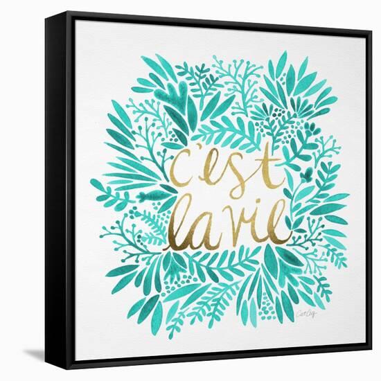 C'est La Vie in Turquoise and Gold-Cat Coquillette-Framed Stretched Canvas