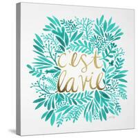 C'est La Vie in Turquoise and Gold-Cat Coquillette-Stretched Canvas