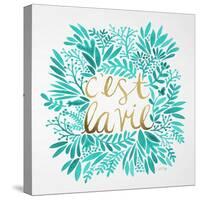 C'est La Vie in Turquoise and Gold-Cat Coquillette-Stretched Canvas