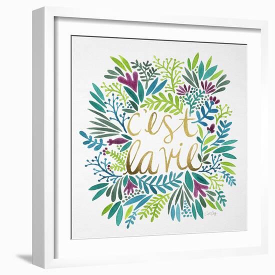 C'est La Vie in Watercolor-Coquillette Cat-Framed Art Print