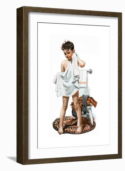 C-L-E-A-N (or Boy Drying Off after Bath)-Norman Rockwell-Framed Giclee Print