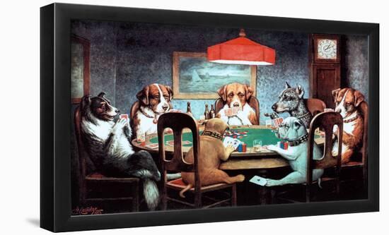 C.M. Coolidge A Friend in Need Dogs Playing Poker Art Print Poster-null-Framed Poster