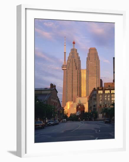 C.N.Tower and City Centre Skyscraper at Dawn, Toronto, Ontario, Canada, North America-Rainford Roy-Framed Photographic Print