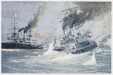 Battle of Tsushima Strait the Sinking of the Russian Battleship Navarin-C. Schon-Framed Stretched Canvas