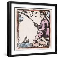 C17 Fishing, Woodcut, 36-null-Framed Art Print