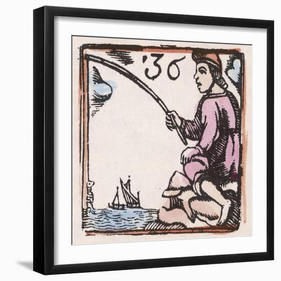 C17 Fishing, Woodcut, 36-null-Framed Art Print