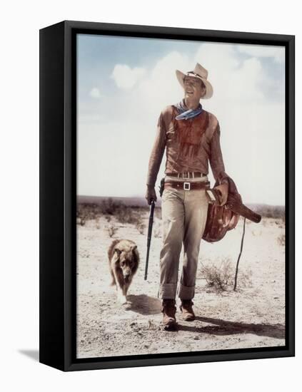 ca., 1953 --- Actor John Wayne on the movie set of "Hondo" (Hondo, L'Homme du Desert), directed by-null-Framed Stretched Canvas