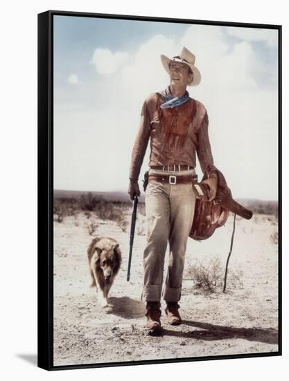 ca., 1953 --- Actor John Wayne on the movie set of "Hondo" (Hondo, L'Homme du Desert), directed by-null-Framed Stretched Canvas