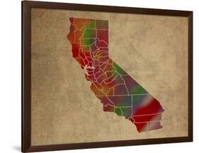 CA Colorful Counties-Red Atlas Designs-Framed Giclee Print