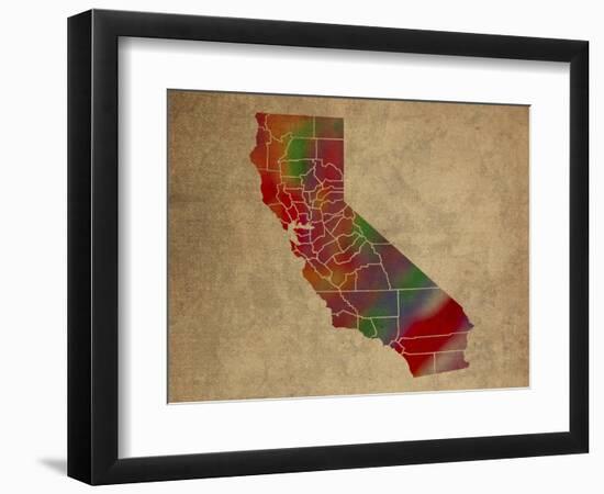 CA Colorful Counties-Red Atlas Designs-Framed Premium Giclee Print