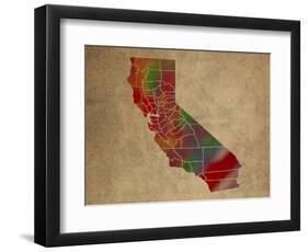 CA Colorful Counties-Red Atlas Designs-Framed Premium Giclee Print