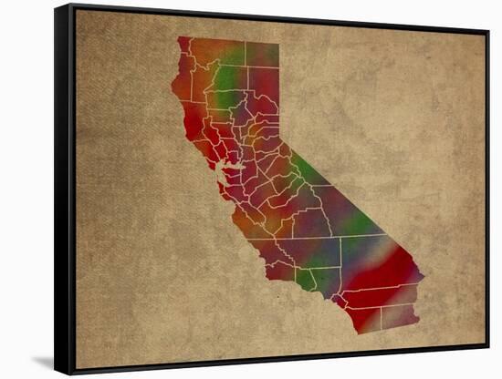 CA Colorful Counties-Red Atlas Designs-Framed Stretched Canvas