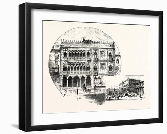 Ca' D'Oro Palace on the Grand Canal (Left) Palace of the Doges (Right) Venice-null-Framed Giclee Print