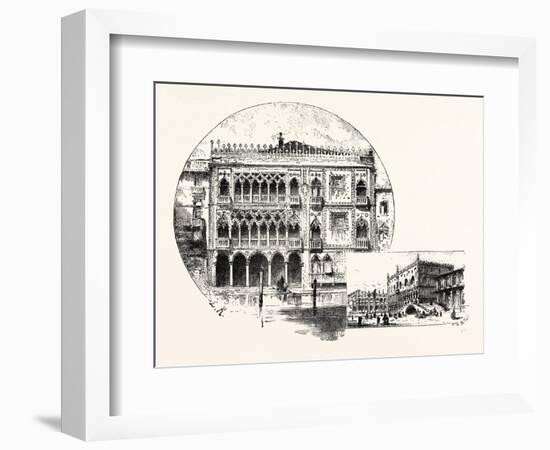 Ca' D'Oro Palace on the Grand Canal (Left) Palace of the Doges (Right) Venice-null-Framed Giclee Print