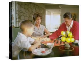 CA Gov. Candidate Ronald Reagan, Wife Nancy and Son Sitting at Table Playing Checkers at Home-Bill Ray-Stretched Canvas