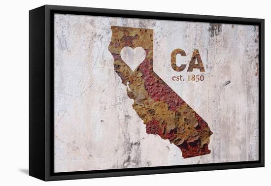 CA Rusty Cementwall Heart-Red Atlas Designs-Framed Stretched Canvas