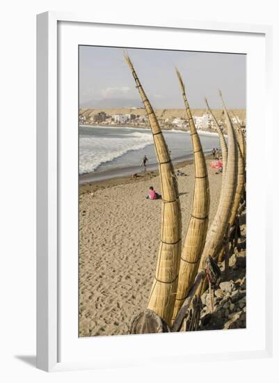 Caballitos De Totora or Reed Boats on the Beach in Huanchaco, Peru, South America-Michael DeFreitas-Framed Photographic Print