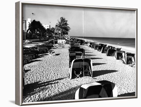 Cabanas on a Fort Lauderdale Beach, 1954-null-Framed Photographic Print