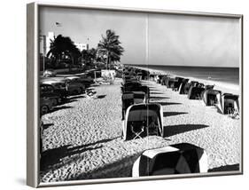 Cabanas on a Fort Lauderdale Beach, 1954-null-Framed Photographic Print