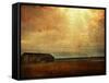 Cabin alongside River in Copper Field-Jan Lakey-Framed Stretched Canvas