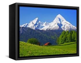 Cabin Below Watzmann Mountain in Bavarian Alps-Walter Geiersperger-Framed Stretched Canvas