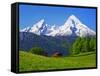 Cabin Below Watzmann Mountain in Bavarian Alps-Walter Geiersperger-Framed Stretched Canvas