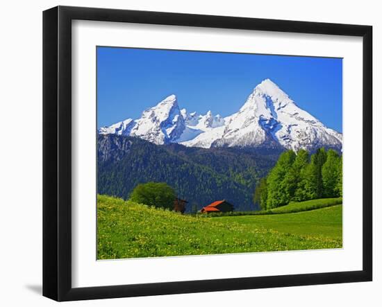 Cabin Below Watzmann Mountain in Bavarian Alps-Walter Geiersperger-Framed Premium Photographic Print