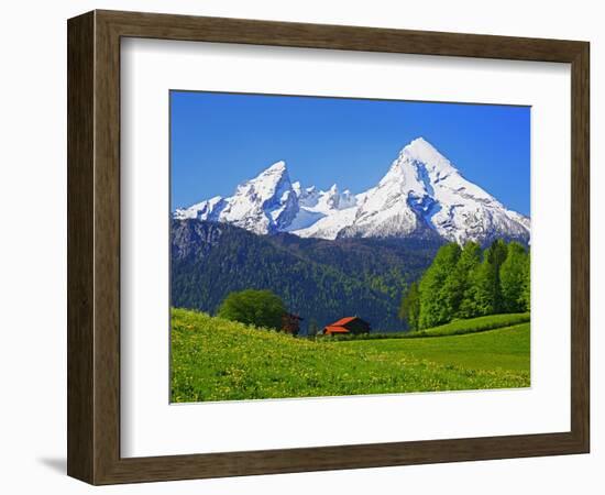 Cabin Below Watzmann Mountain in Bavarian Alps-Walter Geiersperger-Framed Photographic Print