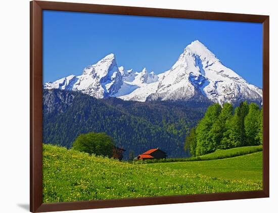 Cabin Below Watzmann Mountain in Bavarian Alps-Walter Geiersperger-Framed Photographic Print