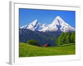 Cabin Below Watzmann Mountain in Bavarian Alps-Walter Geiersperger-Framed Photographic Print