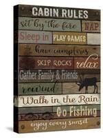 Cabin Rules On Wood,-Jean Plout-Stretched Canvas