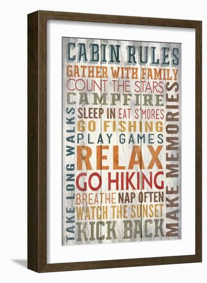 Cabin Rules Typography - Barnwood Painting-Lantern Press-Framed Art Print