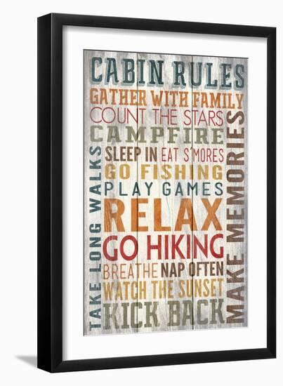 Cabin Rules Typography - Barnwood Painting-Lantern Press-Framed Art Print