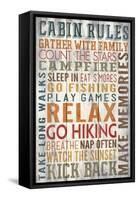 Cabin Rules Typography - Barnwood Painting-Lantern Press-Framed Stretched Canvas