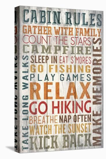 Cabin Rules Typography - Barnwood Painting-Lantern Press-Stretched Canvas