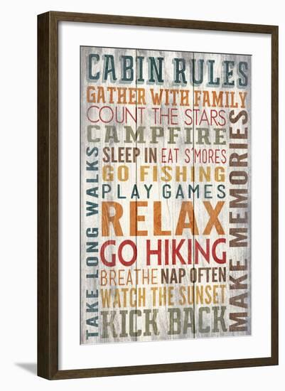 Cabin Rules Typography - Barnwood Painting-Lantern Press-Framed Art Print