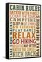 Cabin Rules Typography-Lantern Press-Framed Stretched Canvas