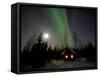 Cabin under Northern Lights and Full Moon, Northwest Territories, Canada March 2007-Eric Baccega-Framed Stretched Canvas