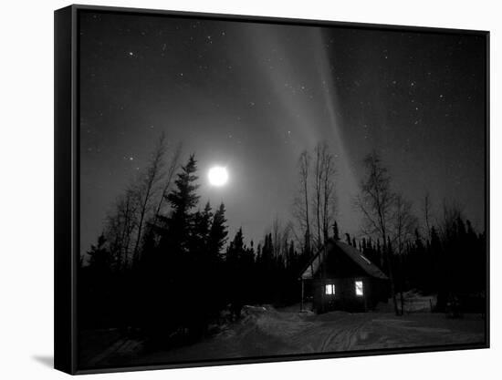 Cabin under Northern Lights and Full Moon, Northwest Territories, Canada March 2007-Eric Baccega-Framed Stretched Canvas