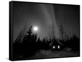 Cabin under Northern Lights and Full Moon, Northwest Territories, Canada March 2007-Eric Baccega-Framed Stretched Canvas