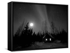 Cabin under Northern Lights and Full Moon, Northwest Territories, Canada March 2007-Eric Baccega-Framed Stretched Canvas