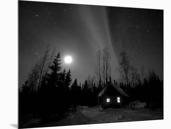 Cabin under Northern Lights and Full Moon, Northwest Territories, Canada March 2007-Eric Baccega-Mounted Premium Photographic Print