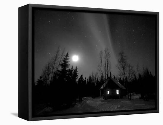 Cabin under Northern Lights and Full Moon, Northwest Territories, Canada March 2007-Eric Baccega-Framed Stretched Canvas