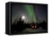 Cabin under Northern Lights and Full Moon, Northwest Territories, Canada March 2007-Eric Baccega-Framed Stretched Canvas