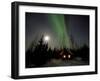 Cabin under Northern Lights and Full Moon, Northwest Territories, Canada March 2007-Eric Baccega-Framed Photographic Print