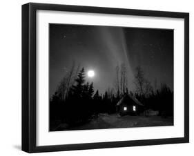 Cabin under Northern Lights and Full Moon, Northwest Territories, Canada March 2007-Eric Baccega-Framed Photographic Print